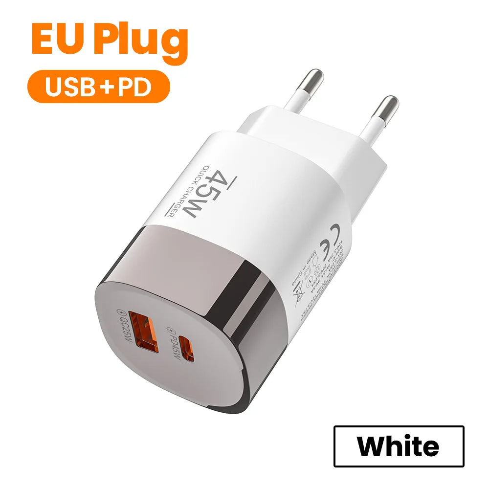 Elough 45W USB Type C Phone Charger Super Fast Charge 2 Port Wall Charger USB PD Adapter For iPhone Realme Huawei USB C cargador