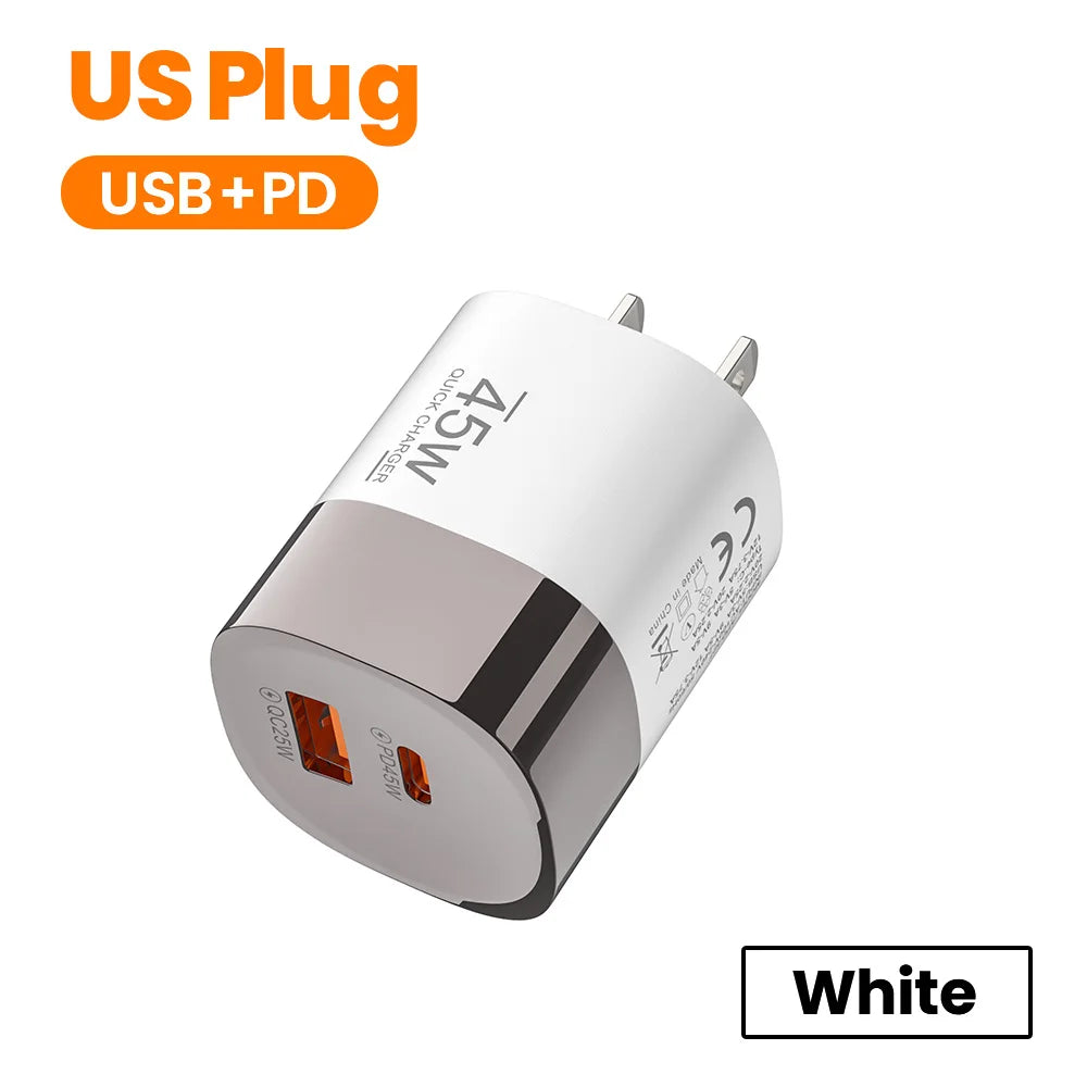 Elough 45W USB Type C Phone Charger Super Fast Charge 2 Port Wall Charger USB PD Adapter For iPhone Realme Huawei USB C cargador