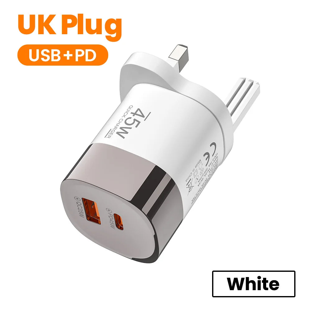 Elough 45W USB Type C Phone Charger Super Fast Charge 2 Port Wall Charger USB PD Adapter For iPhone Realme Huawei USB C cargador