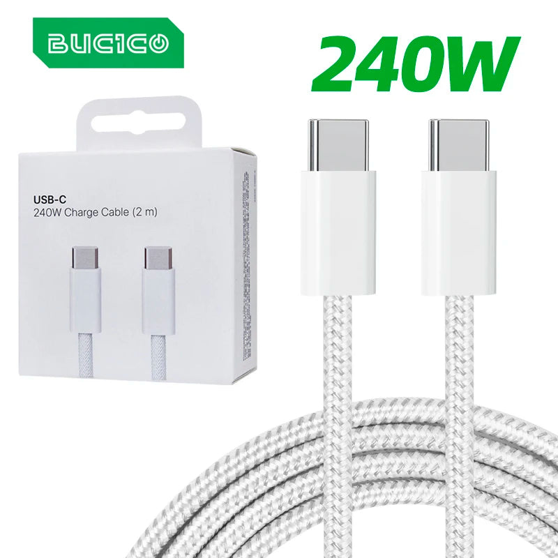 240W USB C to C Charger Cable Type C Fast Charging Braided PD Cable for lPhone 15 16 17E 17 Max lPad Air MacBook Pro ASUS DELL