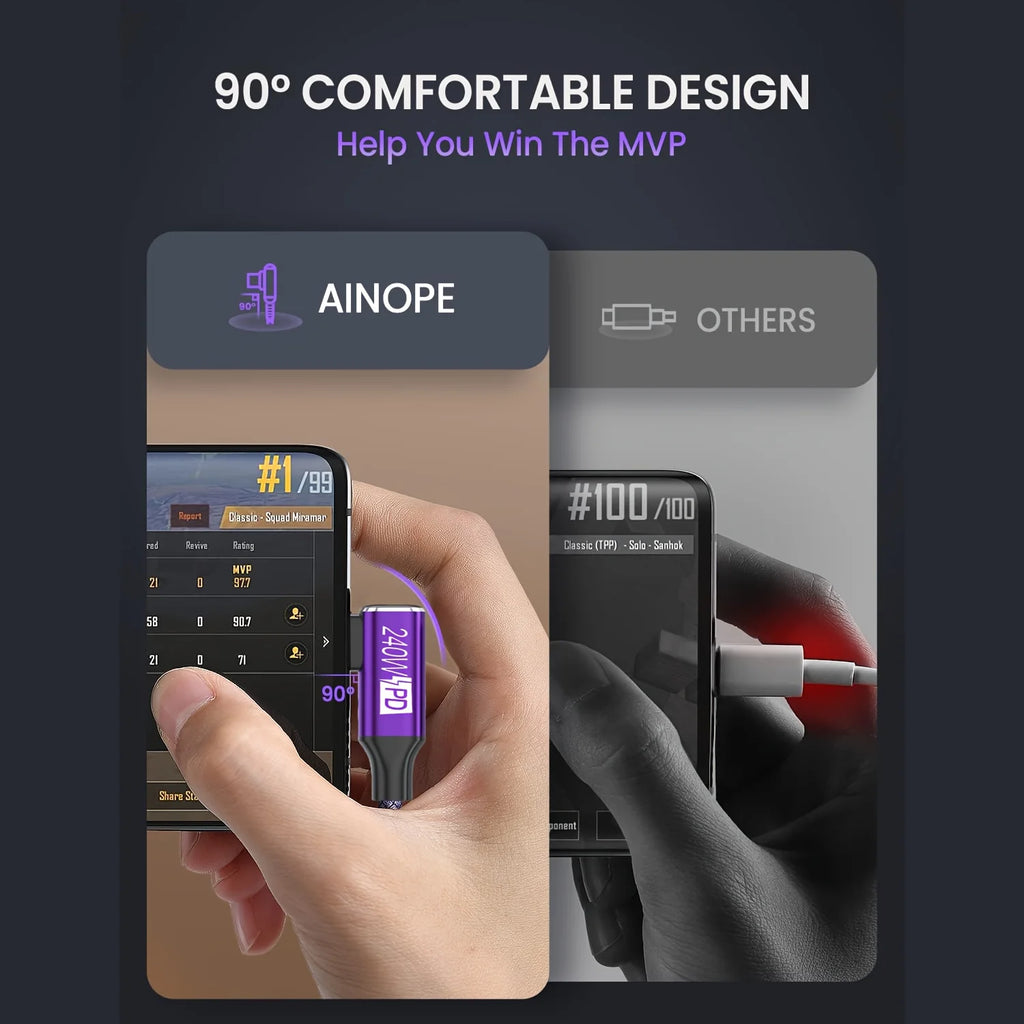 Purple 240W 3.3/6.6/9.8 ft USB-C Charging Cable Durable Nylon Braided USB-C to A Cable Compatible with Multiple Devices