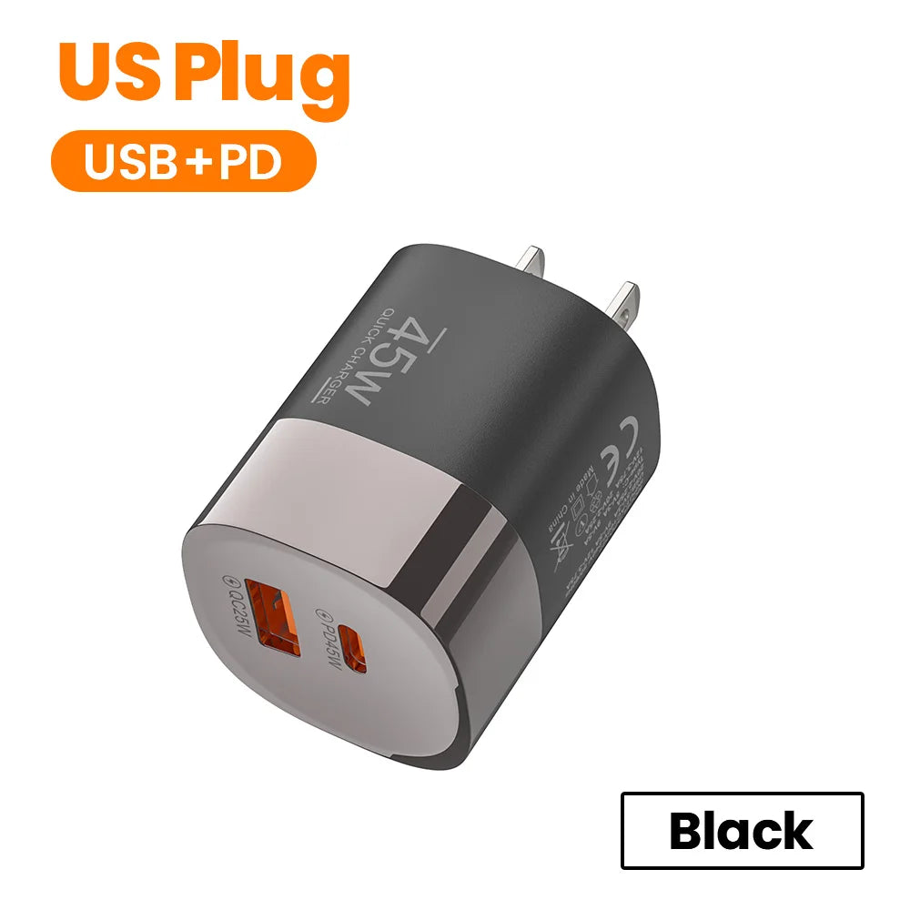 Elough 45W USB Type C Phone Charger Super Fast Charge 2 Port Wall Charger USB PD Adapter For iPhone Realme Huawei USB C cargador